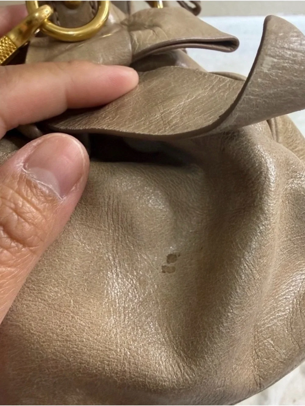 Miu Miu Tan Leather Satchel with Gold-Tone Hardware